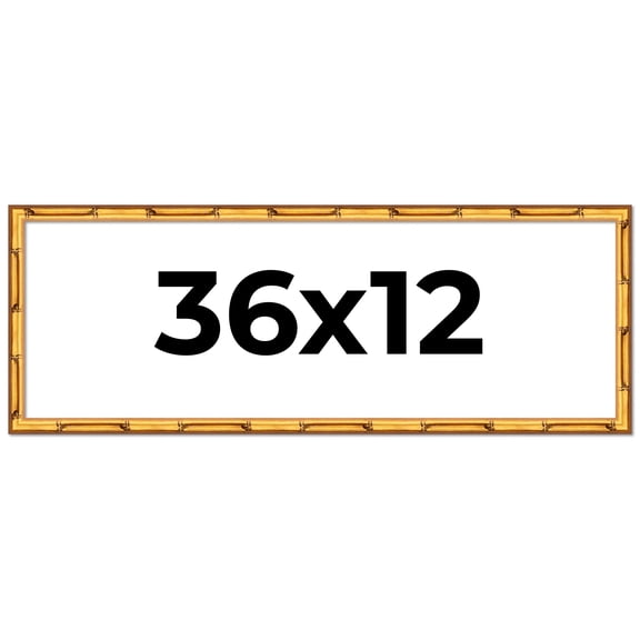 36x12 Frame Gold Bamboo Solid Wood Picture Frame | 1 Inch Moulding Width | Interior Frame Depth