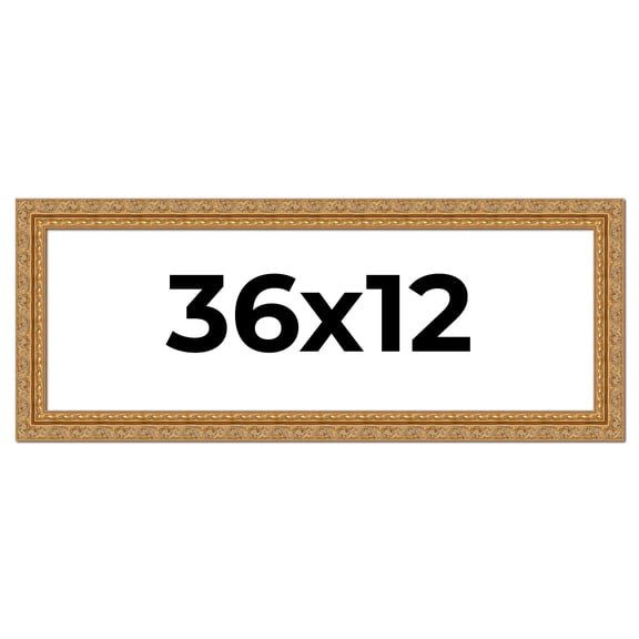 36x12 Frame Gold Ornate Solid Wood Picture Frame | 2 Inch Moulding Width | Firman Traditional Photo