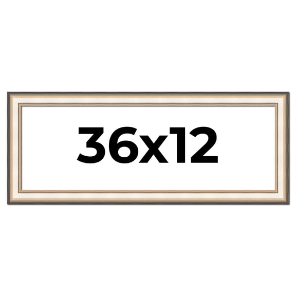 36x12 Frame Gold Silver Plein Aire 2" Inch Wide Moulding Solid Wood Picture Frame | Modena