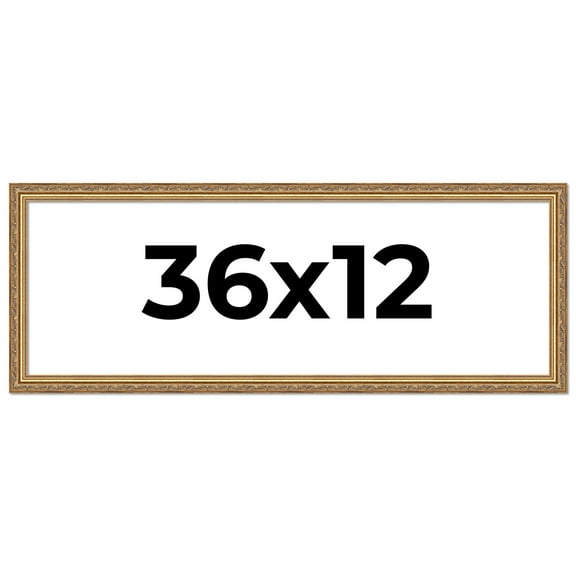 36x12 Frame Gold Solid Wood Picture Frame Width 1.25 Inches | Interior Frame Depth 0.375 Inches |