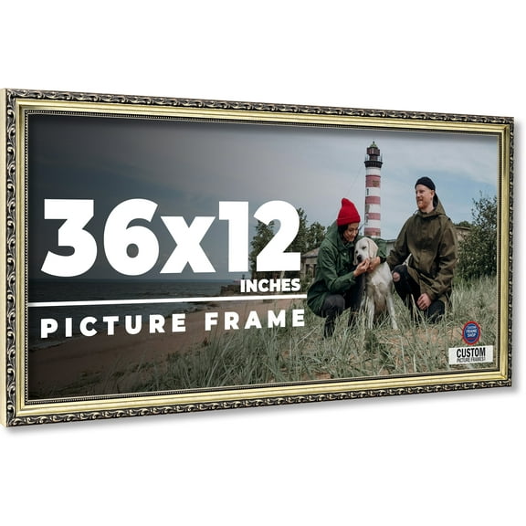 36x12 Frame Silver Solid Wood Picture Frame Width 1.125 Inches | Interior Frame Depth 0.375 Inches