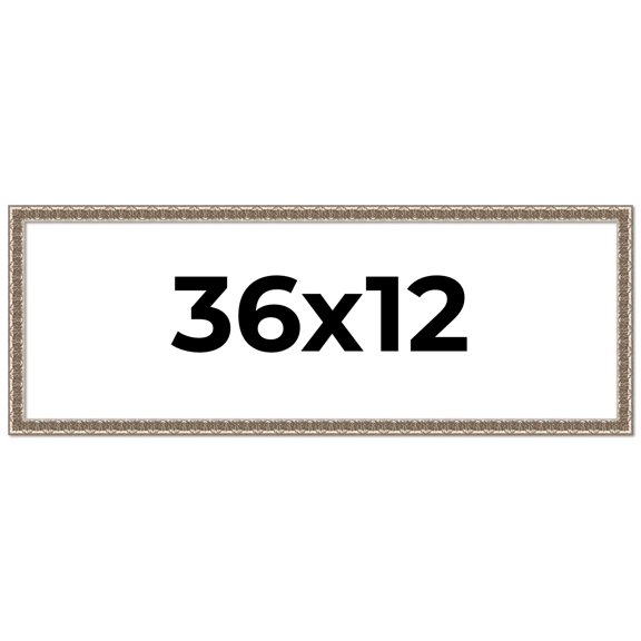 36x12 Frame Silver Versailles Ornate Solid Wood Picture Frame | 1 Inch Moulding Width | Interior