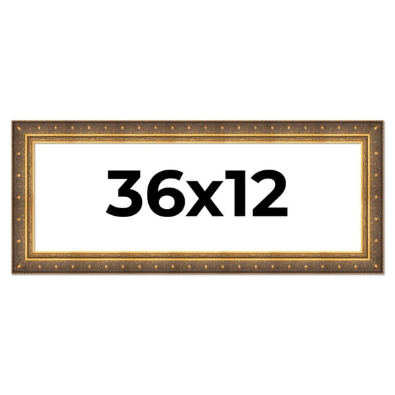 36x12 Frame Vintage Gold Solid Wood Picture Frame | 2.5 Inch Moulding Width | Ornate Bronze Museo