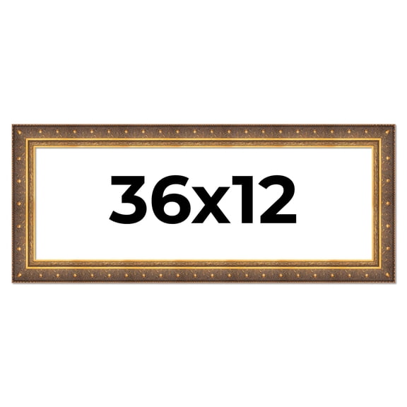 36x12 Frame Vintage Gold Solid Wood Picture Frame | 2.5 Inch Moulding Width | Ornate Bronze Museo