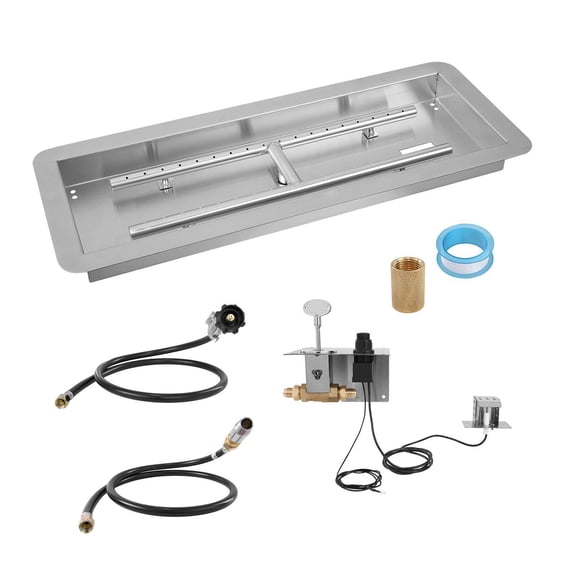 36x12 Inch Stainless Steel Drop in Fire Pit Pan Rectangular H Burner Kit 150000 BTU Natural Propane Gas for Indoor Outdoor Use