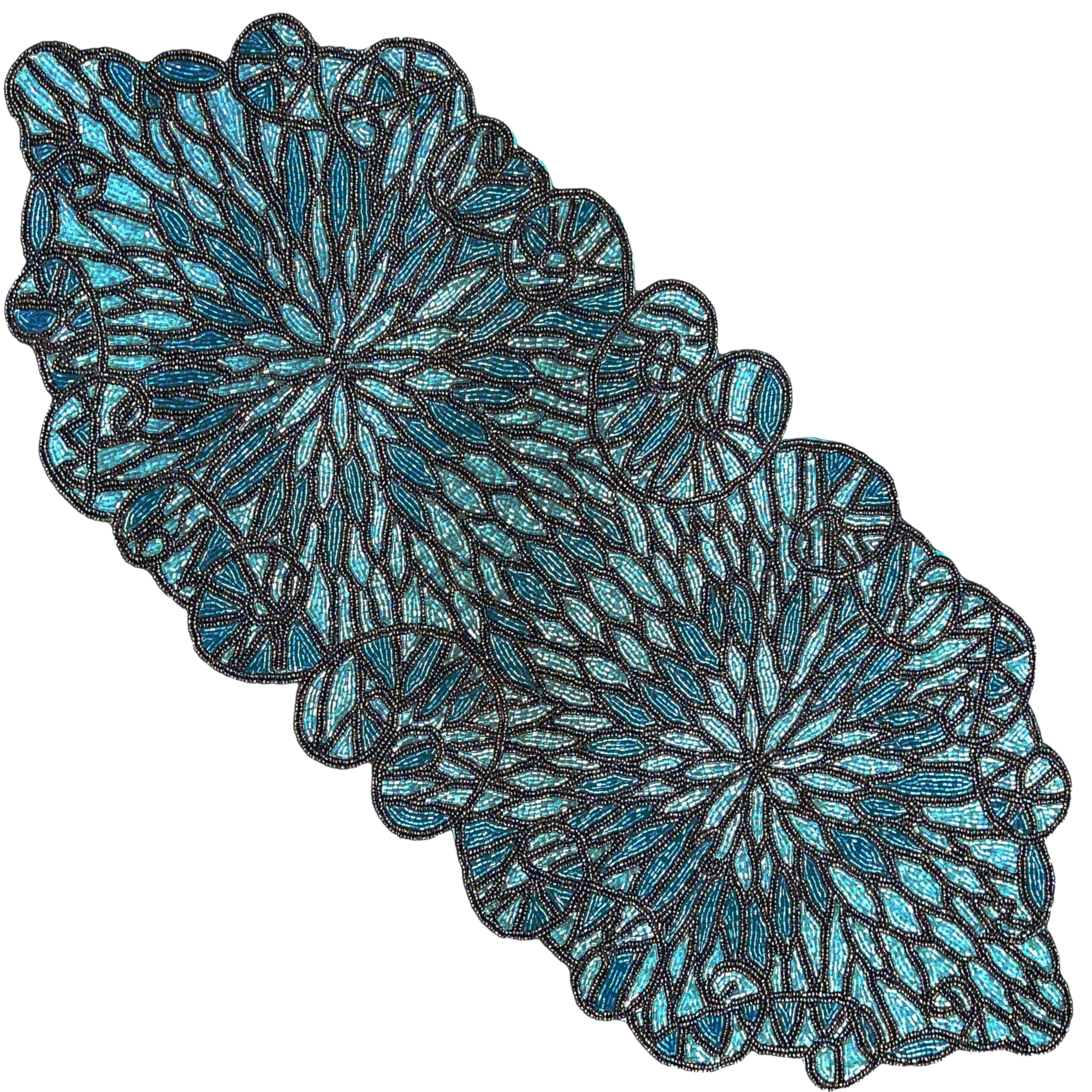 Handcrafted Glass Beaded Table Runner - Elegant Decorative Dining Table Décor (Blue Black)