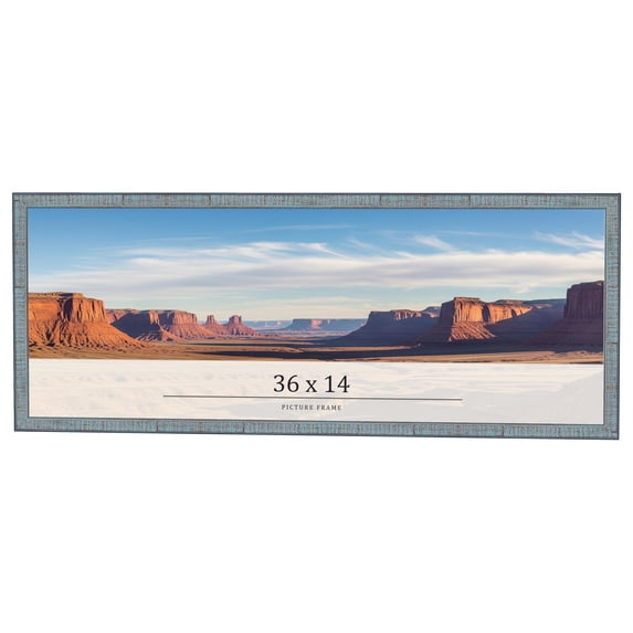 36x14 Frame Blue Scuffed Farm Board Solid Wood Picture Frame Width 0.75 Inches | Interior Depth 0.5
