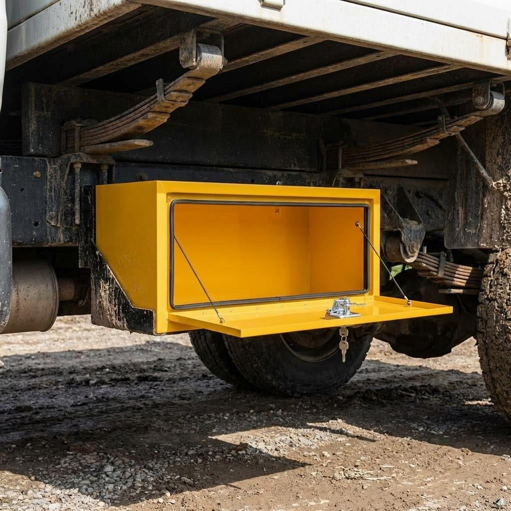 36x14x16 Inch Steel Lockable Waterproof Heavy-Duty Underbody Truck Tool Box for Tools, Under Truck Mounted Space-Saving Design, Yellow