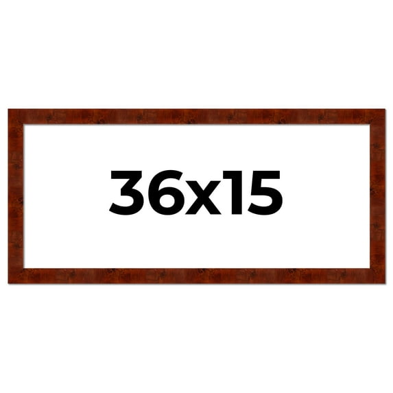 36x15 Walnut Brown Veneer Real Wood Picture Frame Width 1.75 inches | Interior Frame Depth 0.5