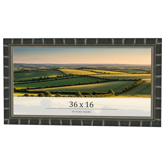 36x16 Frame Black Bamboo Solid Wood Picture Frame Width 1.5 Inches | Interior Frame Depth 0.5