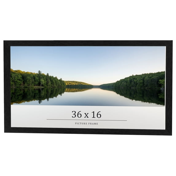36x16 Frame Black Charcoal Grey Wood Textured Picture Frame | 0.75 Inch Moulding Width | Gunmetal