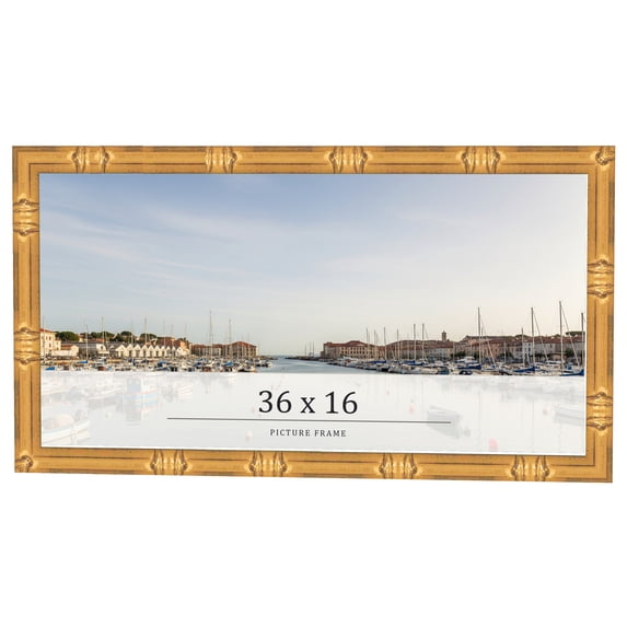 36x16 Frame Gold Bamboo Solid Wood Picture Frame | 1 Inch Moulding Width | Interior Frame Depth