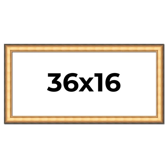 36x16 Frame Gold Plein Aire Solid Wood Picture Frame Width 2 Inches | Interior Frame Depth 0.5
