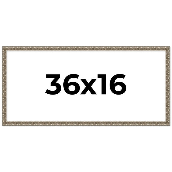 36x16 Frame Silver Versailles Ornate Solid Wood Picture Frame | 1 Inch Moulding Width | Interior