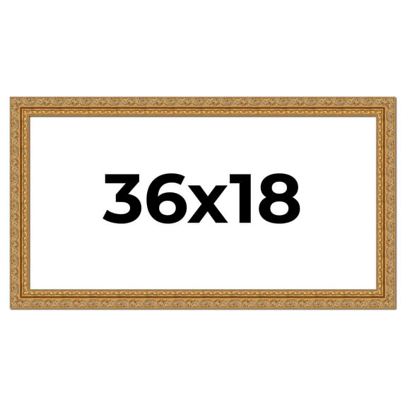 36x18 Frame Gold Ornate Solid Wood Picture Frame | 2 Inch Moulding Width | Firman Traditional Photo