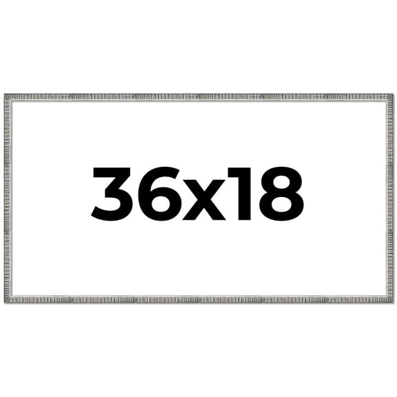 36x18 Frame Silver Grey Distressed Solid Wood Picture Frame | 0.75 Inch Moulding Width | Interior