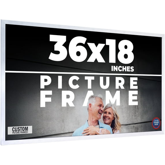 36x18 Frame Silver Stainless Steel Solid Wood Picture Frame | 0.75 Inch Moulding Width | Includes