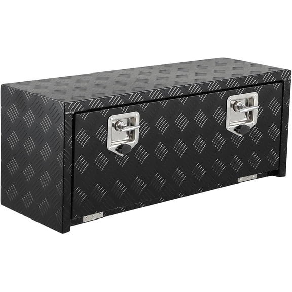 36x18x18in Aluminum Truck Tool Box Waterproof Underbody Storage Organizer with Lock and Mesh Pocket - Heavy-Duty for Trucks and Trailers Black