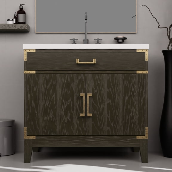 36x22 In. Brown Oak Vanity With Cultured Marble Top And Long-lasting Finish 36"w 22"d Bath Vanity, Top, Materials