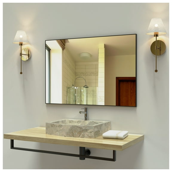 36x24 Black Bathroom Mirror - Modern Aluminum Frame Wall Mirror for Living Room, Bedroom, Vertical or Horizontal Hanging, Decorative Rectangular Mirror