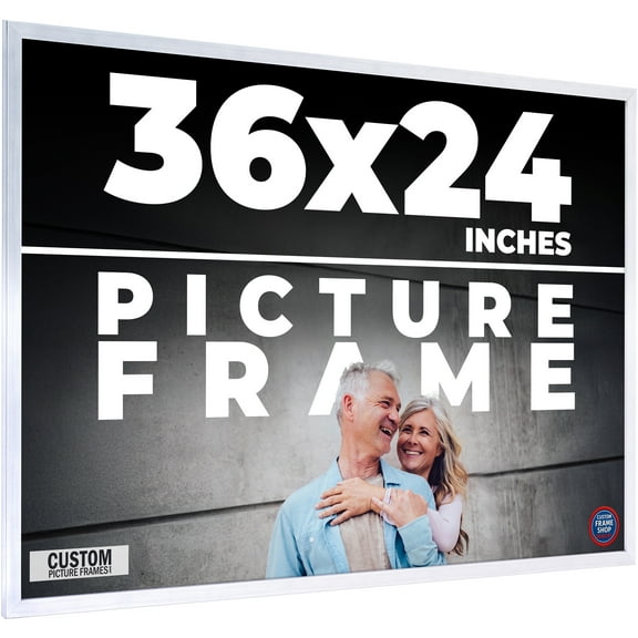 36x24 Frame Silver Stainless Steel Solid Wood Picture Frame | 0.75 Inch Moulding Width | Includes