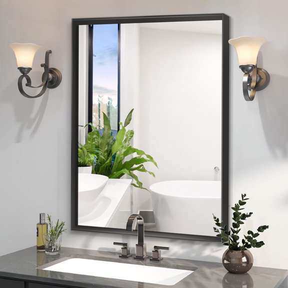 36x24 Inch Bathroom Mirrors Wall Rectangle Vanity Mirror Modern Metal Framed Rectangular Square Corner Mirror