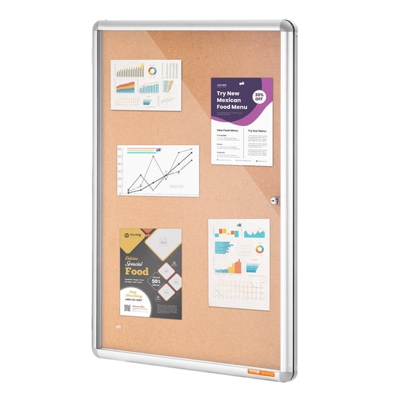 36x24 Enclosed Cork Board with Aluminum Frame Lockable Bulletin Board Acrylic Door 2 Keys Weather Resistant Wall Display Case for School Home Office
