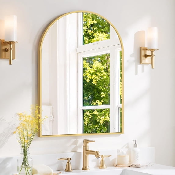 Taoset 36x24 Inch Gold Arched Wall Mirror with Tempered Glass, Rust-Resistant Metal Frame