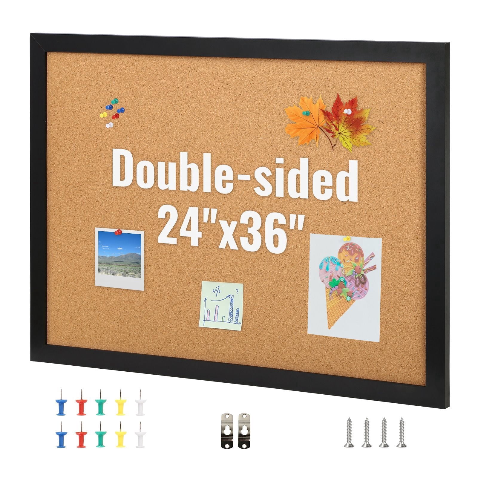 36x24 Inches Cork Bulletin Board with MDF Frame, Includes 10 Push Pins - Vision Board for Office, Home, School Decor