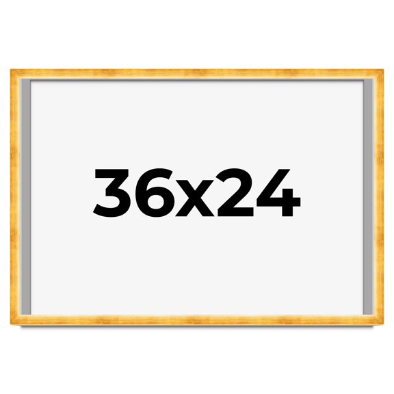 36x24 Shadow Box Frame Gold | 1.625 Inches Deep Real Wood Traditional Shadowbox Display Frame | UV