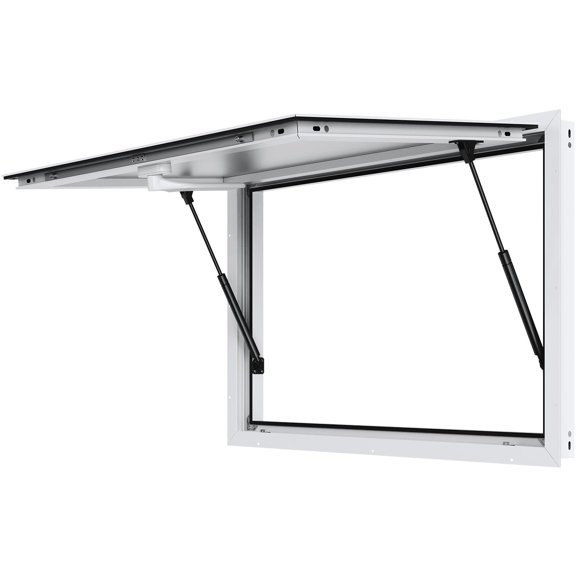 36x24 in Aluminum Alloy Food Truck Concession Service Window 85 Degree Flip Awning Door with Drag Hook for Concession Trailer