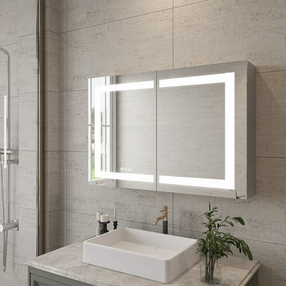 36x24 inch Bathroom Medicine Cabinet with Mirror, Wall Mounted Aluminium body Large Storage Vanity Mirror Cabinet, Anti-Fog Adjustable LED Lights