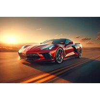 36x24in A sleek, modern Corvette Stingray on an open road during sunset 【Photo Paper】