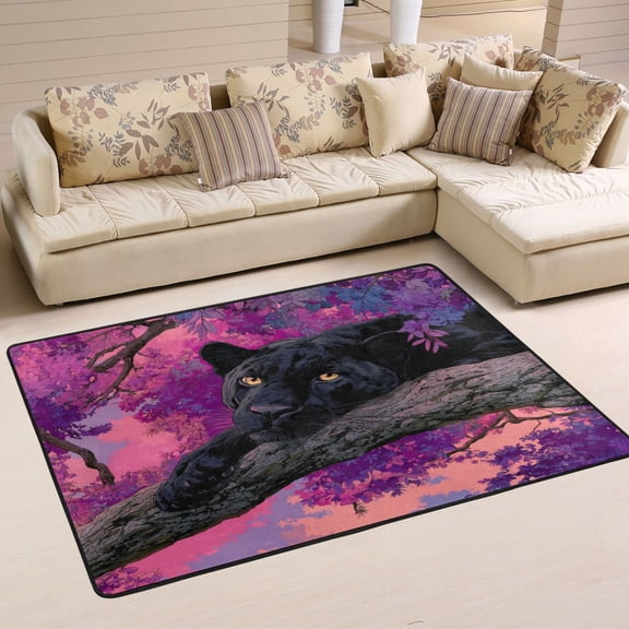 36x24in Area Rug Machine Washable Floor Mats Skid-Resistant Backing Carpet for Home Kitchen Bedroom Black Panther Pattern