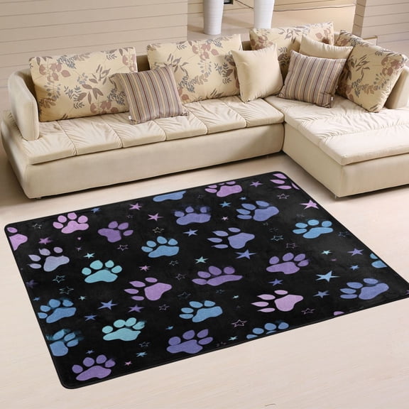 36x24in Area Rug Machine Washable Floor Mats Skid-Resistant Backing Carpet for Home Kitchen Bedroom Colorful Dog Paw Prints