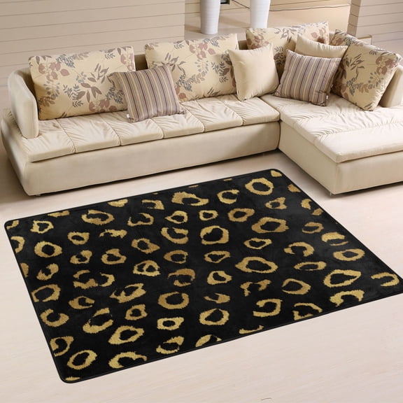 36x24in Area Rug Machine Washable Floor Mats Skid-Resistant Backing Carpet for Home Kitchen Bedroom Gold Leopard Pattern
