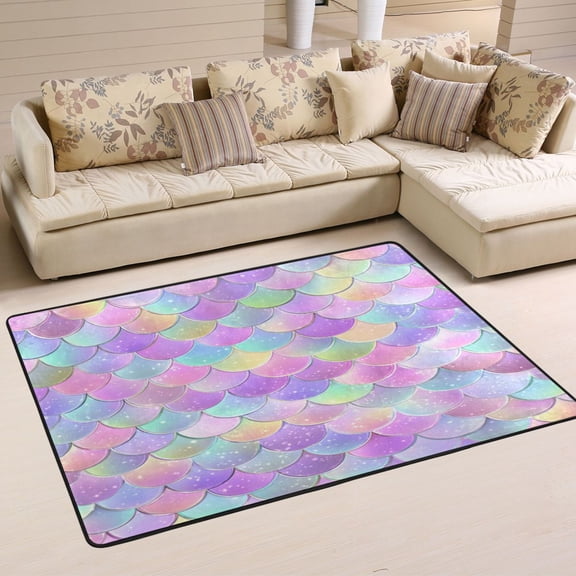 36x24in Area Rug Machine Washable Floor Mats Skid-Resistant Backing Carpet for Home Kitchen Bedroom Mermaid Scale Pattern