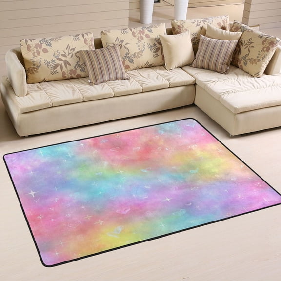36x24in Area Rug Machine Washable Floor Mats Skid-Resistant Backing Carpet for Home Kitchen Bedroom Pastel Rainbow Tie-dye