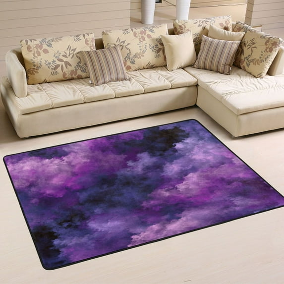 36x24in Area Rug Machine Washable Floor Mats Skid-Resistant Backing Carpet for Home Kitchen Bedroom Purple and Black Tie-dye Texture