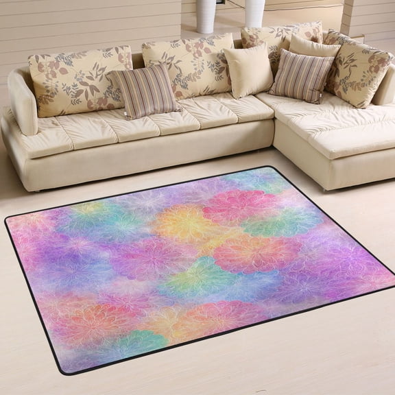36x24in Area Rug Machine Washable Floor Mats Skid-Resistant Backing Carpet for Home Kitchen Bedroom Rainbow Flower Pattern