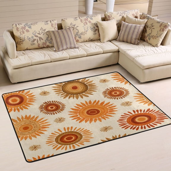 36x24in Area Rug Machine Washable Floor Mats Skid-Resistant Backing Carpet for Home Kitchen Bedroom Repeating Sun Pattern