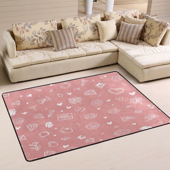 36x24in Area Rug Machine Washable Floor Mats Skid-Resistant Backing Carpet for Home Kitchen Bedroom Valentine's Day Symbol Pattern
