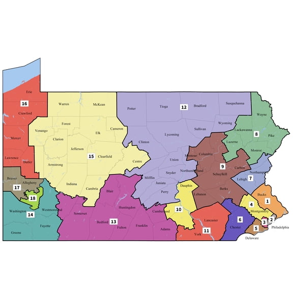 Wall Art Impressions 36 x 24 PA Statewide Congressional Districts Map Coated Paper