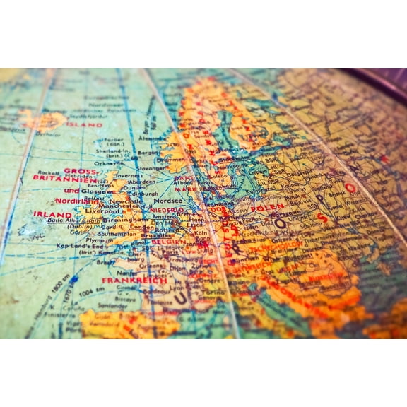 36x24in Globe Map Countries Borders Old States 【Photo Paper】