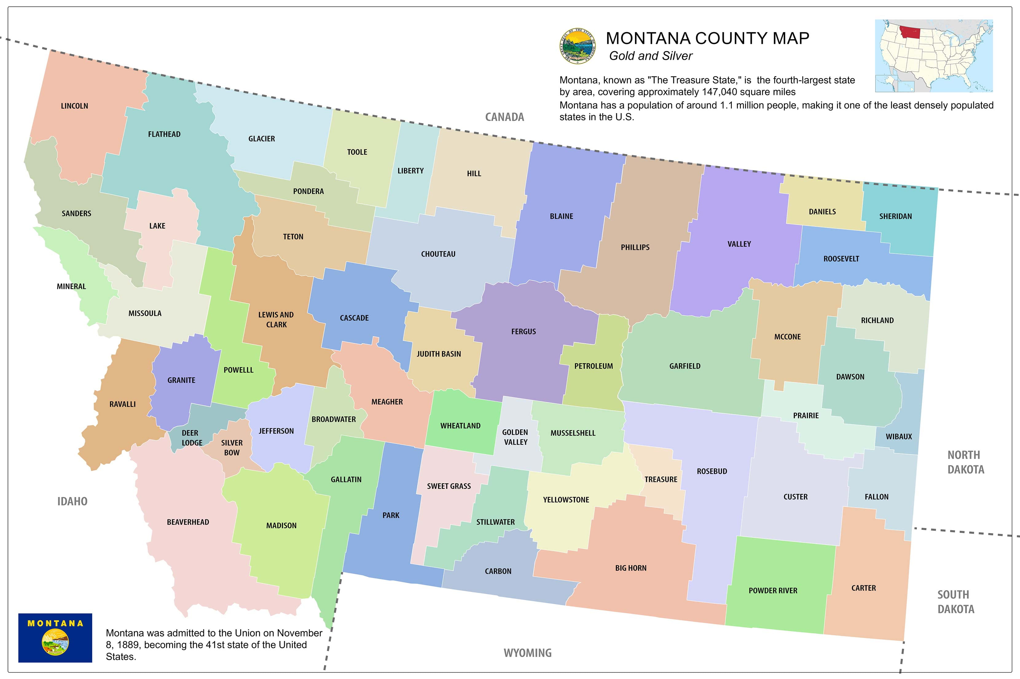 Montana County Map 1000x802
