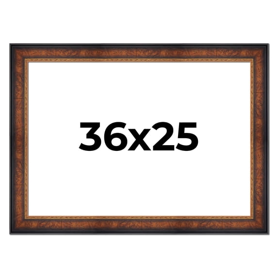 36x25 Frame Brown Walnut Gold Ornate Trim Solid Wood Plein Air Picture Frame | 3 Inch Moulding