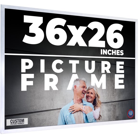 36x26 Frame Silver Stainless Steel Solid Wood Picture Frame | 0.75 Inch Moulding Width | Includes