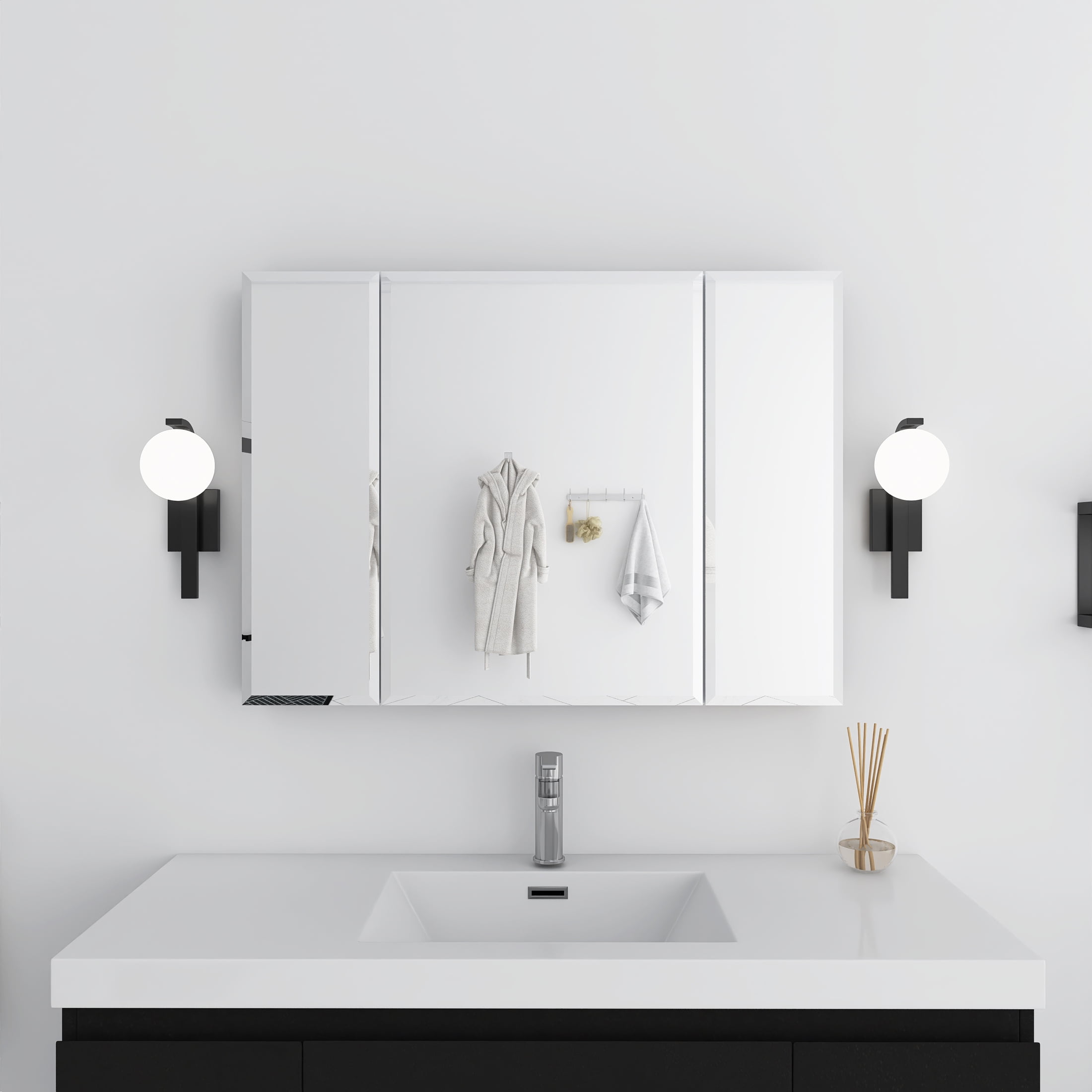 36x26 inch Aluminum Bathroom Medicine Cabinet, Adjustable Glass Shelves, Waterproof and Rust-Resist, Recess or Surface Mount Installation