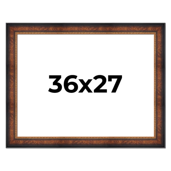 36x27 Frame Brown Walnut Gold Ornate Trim Solid Wood Plein Air Picture Frame | 3 Inch Moulding