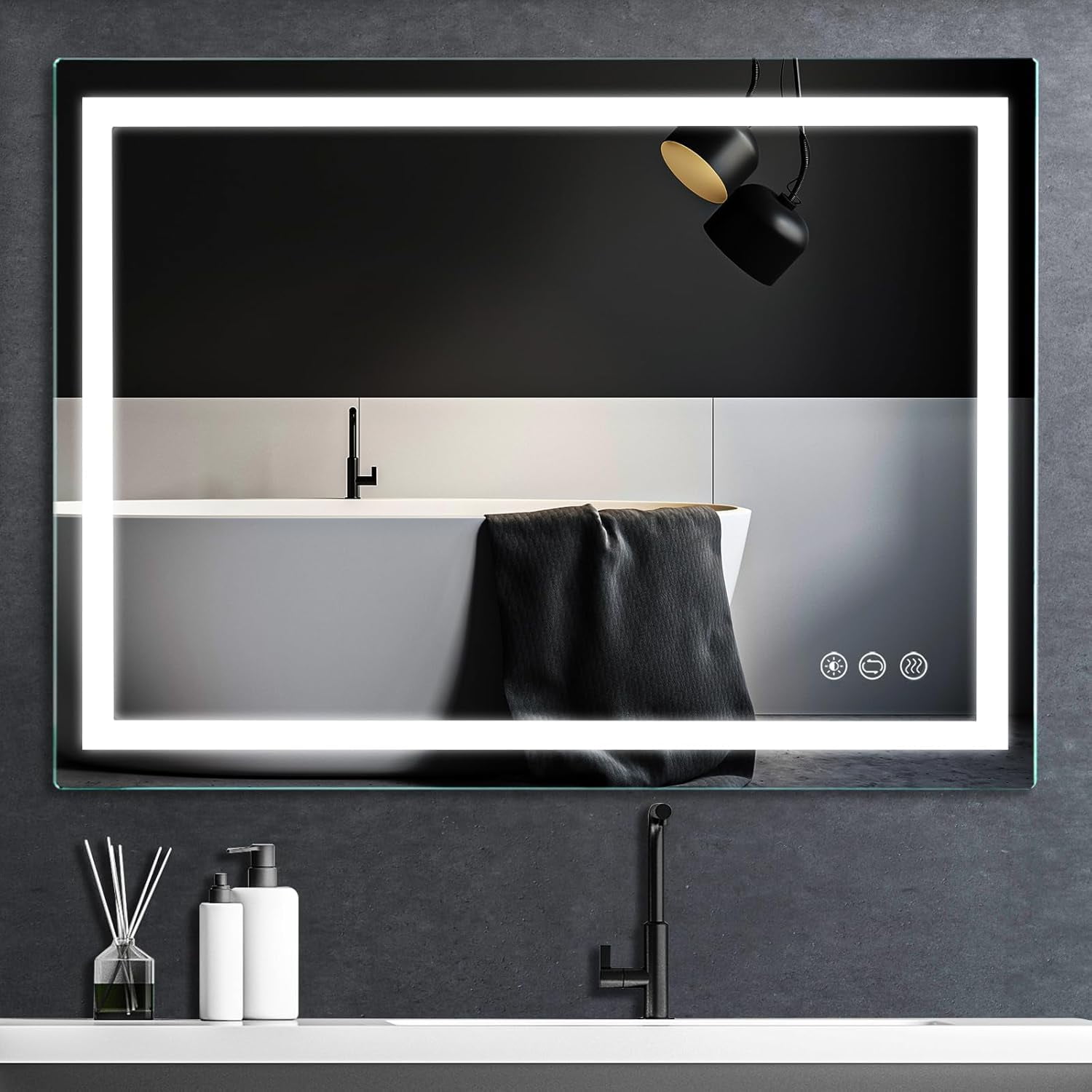 36x28 Inch LED Lighted Bathroom Mirror with Anti-Fog, Wall Mount Vanity ...